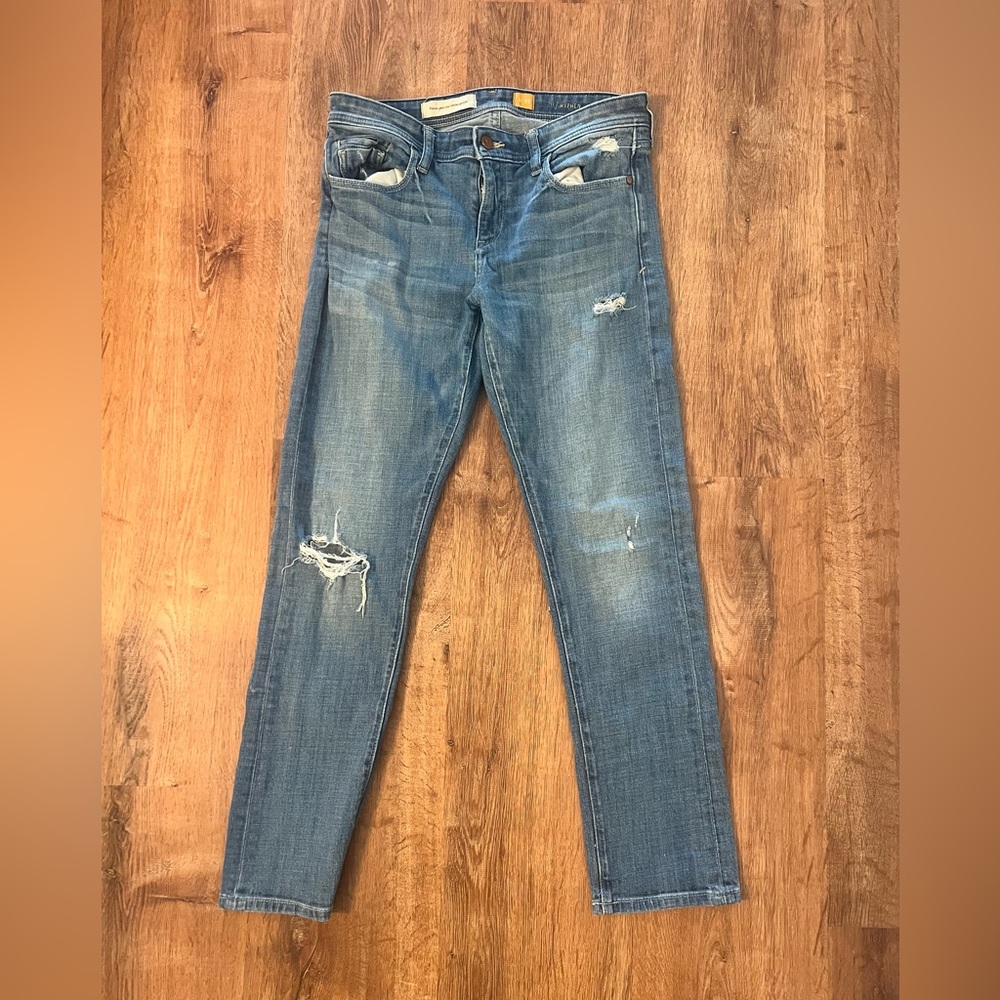 Pilcro Anthropologie Distressed Medium Blue Jeans Stretch Straight Skinny Leg 29
